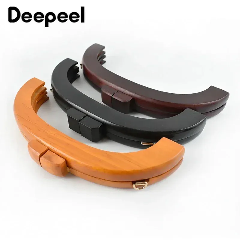 1/2Pc Deepeel 20*7.5cm Handbag Wooden Handle Kiss Clasp Fashion Women's Purse Frame Woven-Bag Replace Handles Hardware Accessory 231228