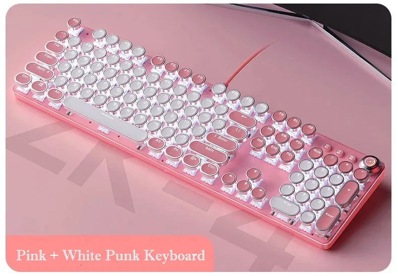 Pink Mechanical Keyboard With Green Switches, 104 Keys Pink Mechanical Keyboard With Green Switches, 104 Keys