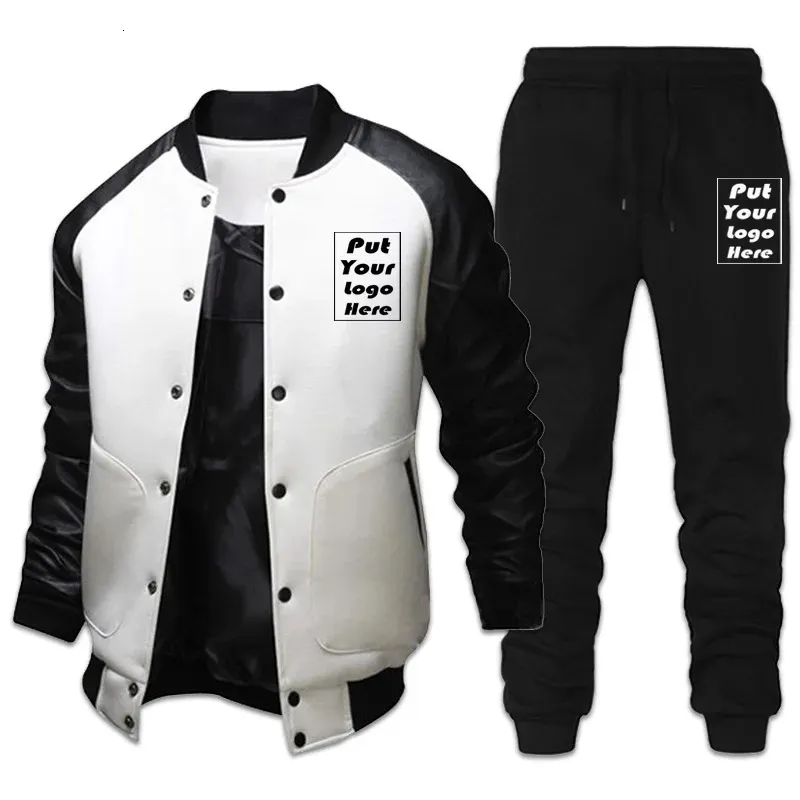Conjuntos de calças personalizadas outono inverno moda masculina roupas esporte casual jaquetas de beisebol e calças homem define masculino ao ar livre jogging terno 231228