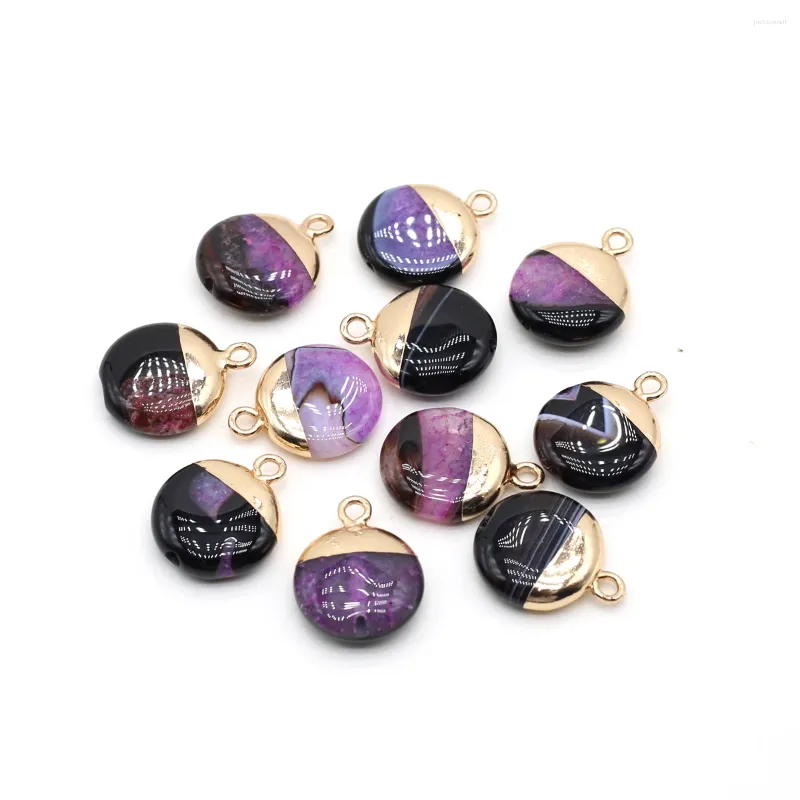 Charms Natural Stone Onyx 작은 펜던트 DIY 목걸이 팔찌 이어링 보석 제조 3pcs를위한 평면 둥근 줄무늬 마노