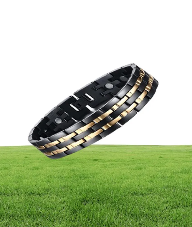 Prachtige mens gezonde magnetische armband goud zwart verguld energie roestvrij stalen armband sieraden therapie armband verjaardag Gif2210958