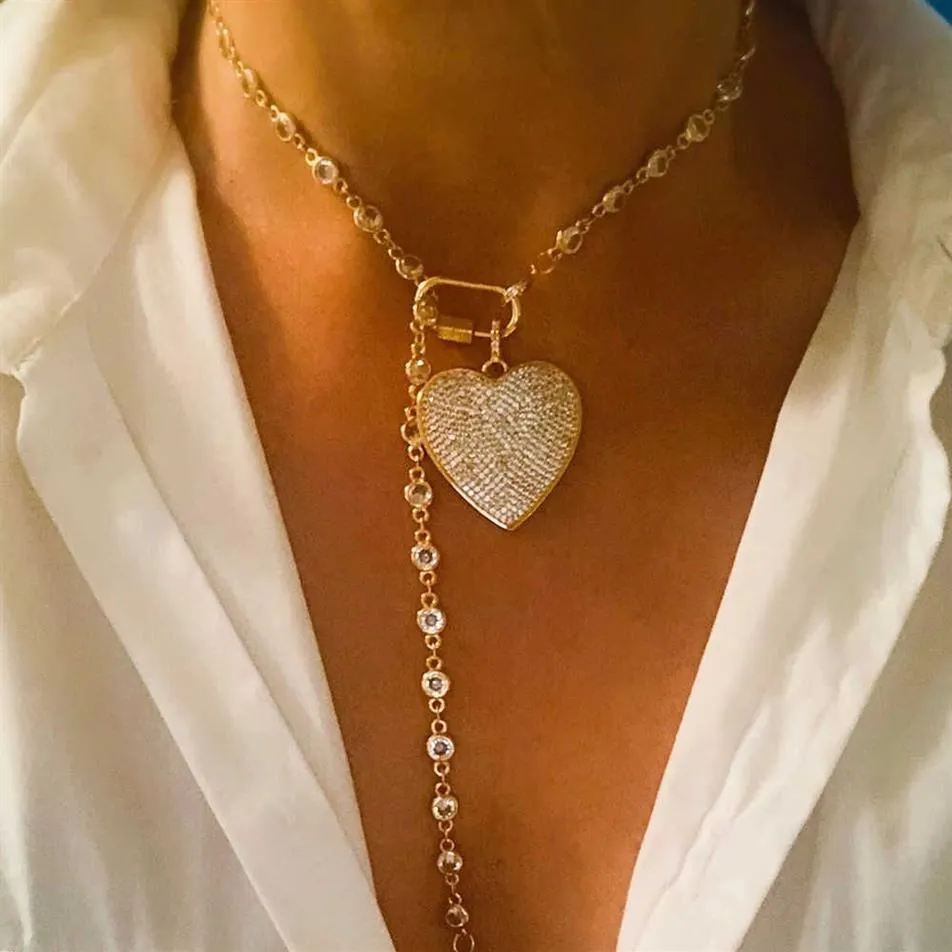 Colliers pendentifs collier à breloque coeur en or Micro pavé lien chaîne fermoir à vis mousqueton breloque coeur en or G230206209g