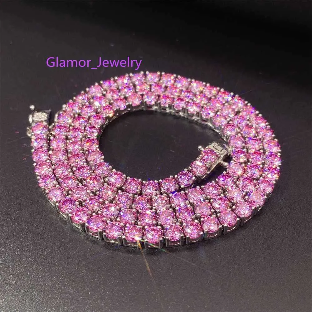 Hip Hop Jewelry Pass Diamond Tester Pink Moissanite 4mm Sterling Sier Necklace Tennis Chain