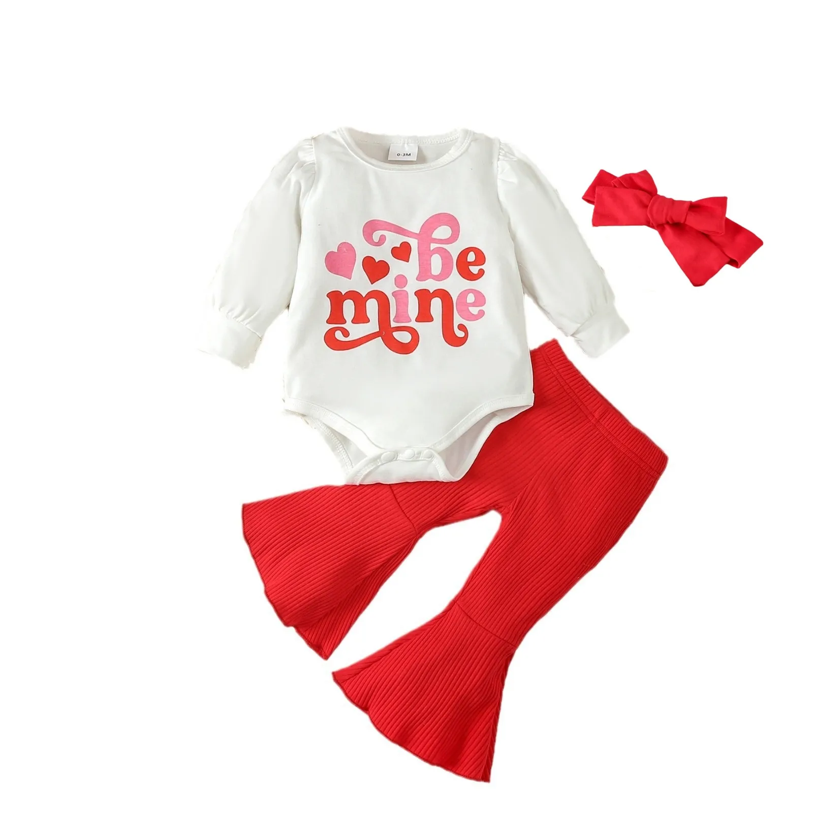 Valentijnsdag peuter meisjes kleding sets baby kinderen liefde hart brief gedrukt romper flare broek 2 stuks 2024 lente baby prinses outfits Z6384