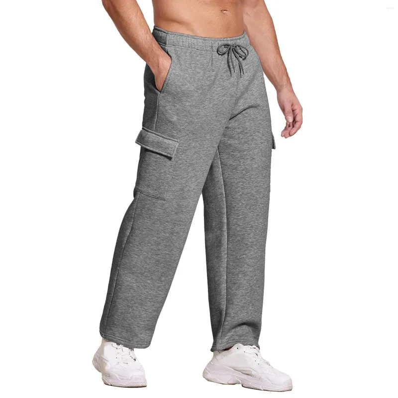 Pantalons pour hommes Pantalons de survêtement doublés en molleton pour hommes Sweat-shirt cargo à fond ouvert pour homme Joggers en coton à jambes larges avec poches Band 13