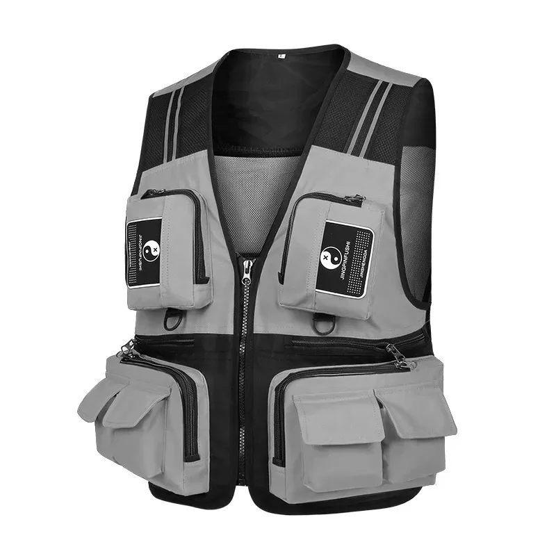 Fonoun Fishing Vest Löstagbara flera fickor med andningsbara nätnät Bekväma slitfest med reflekterande rand FF63 231228