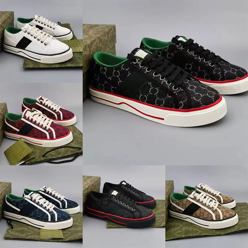 Tennis 1977 Casual Shoes Luxurys Designers Mens Shoe Italy Green And Red Web Stripe Rubber Sole Stretch Cotton Low