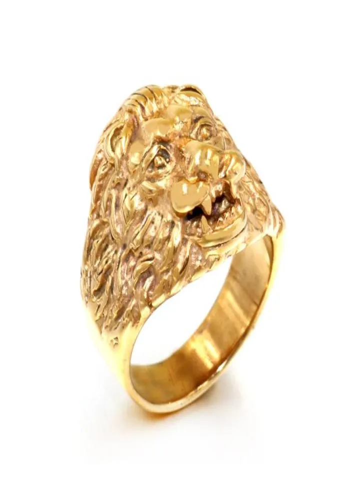 Male Fashion High Quality Animal stone ring Men039s Lion Rings Stainless Steel Rock Punk Rings Men Lion039s head Gold Jewelr7332882