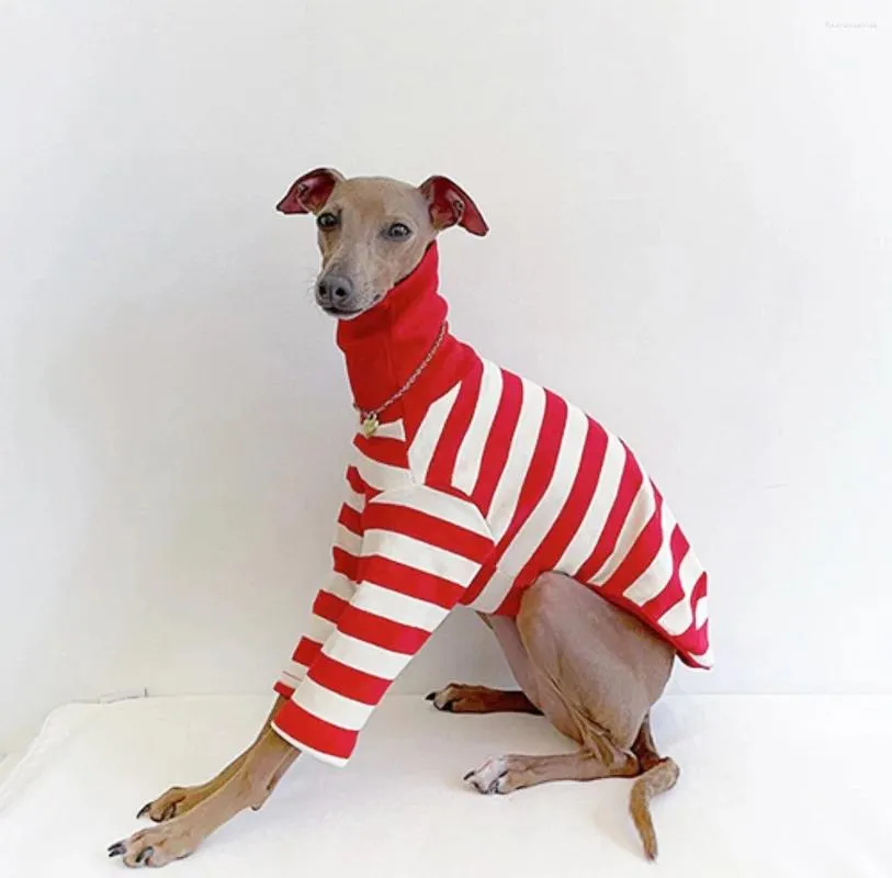 Dog Apparel High Collar Stripe Italian Little Lingti Whitbit Two Legged Clothes Pure Cotton Elastic Bellington Pet