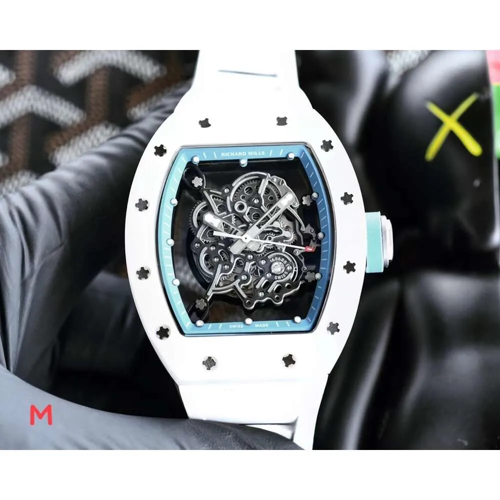 환상적인 디자이너 기계식 R I C H A R D Luxury Super Style Male Wristwatches RM055 T4KU 자동 이동 방수 시계 세라믹 케이스 Sapphire Mirror