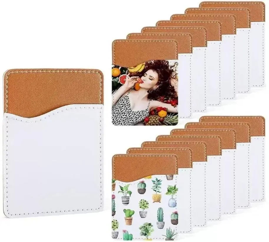 Sublimation Blank Phone Card Holder Favor Pu Leather Mobile Wallet Adhesive Cell Phones Credit Cards Sleeves Stick on Pocket Walle8951865