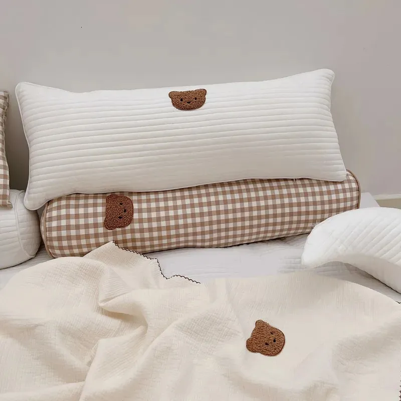 born Pillow Baby Columnar Infant Toddler Sleep Positioner Anti Roll Protection of 25x70cm Plaid Bear Embroidery 231228