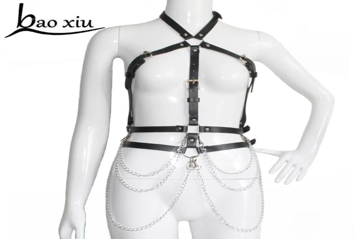 Mulheres sexy liga cinto de couro suspensórios corpo bondage escultura arnês metal borla corrente cintura feminina cinto sutiã espartilho cintas8661149
