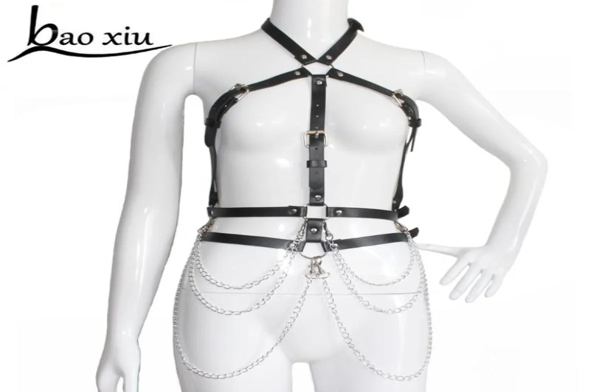 Donne sexy Giarrettiera Cintura in pelle Bretelle Corpo Bondage Sculpting Harness Metallo Nappa Catena Vita Cintura femminile Reggiseno Corsetto Cinghie8661149