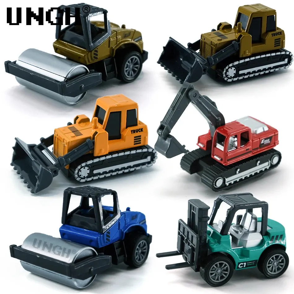 UNGH 4pcs set Mini Alloy Diecast Engineering Car Vehicle Excavator Truck Model Educational Toy for Children Boy Birthday Gift 231228