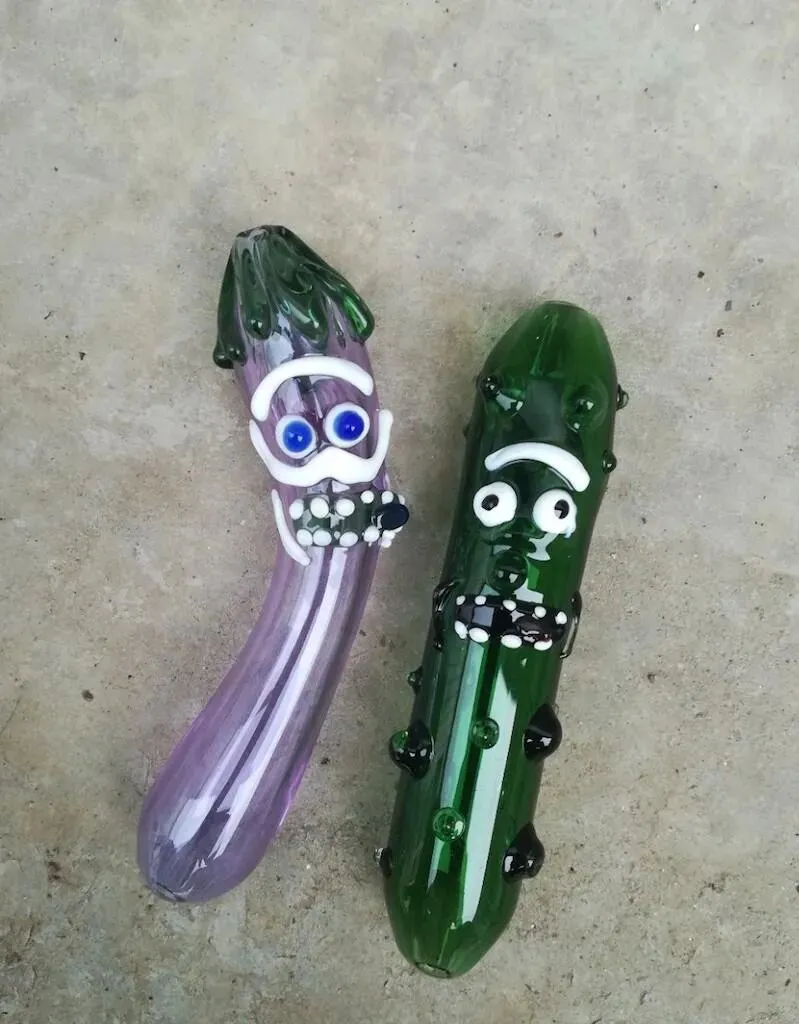 Heady eggplant tobacco Hand Pipes Funny Pickle Smoking Glass Pipe Cucumber colorful spoon Smoking Accessories for Water Glass Pipe Bongs LL