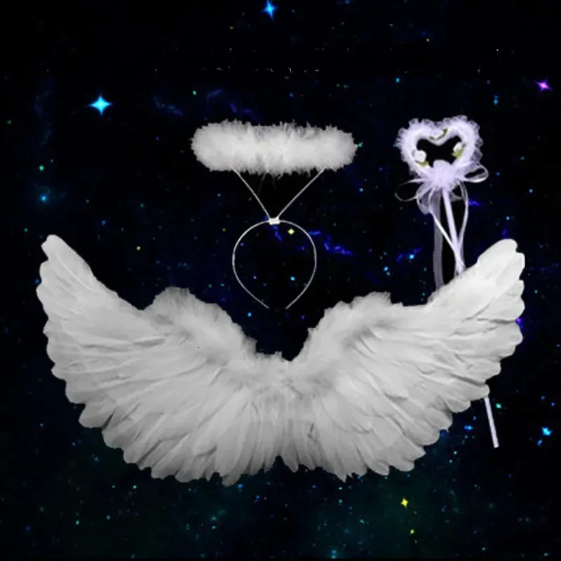 Angel Halo Headband Black White Feather Christmas Festival Performance Party Faver Angel Aplic Angel Cosplay Wings 231229