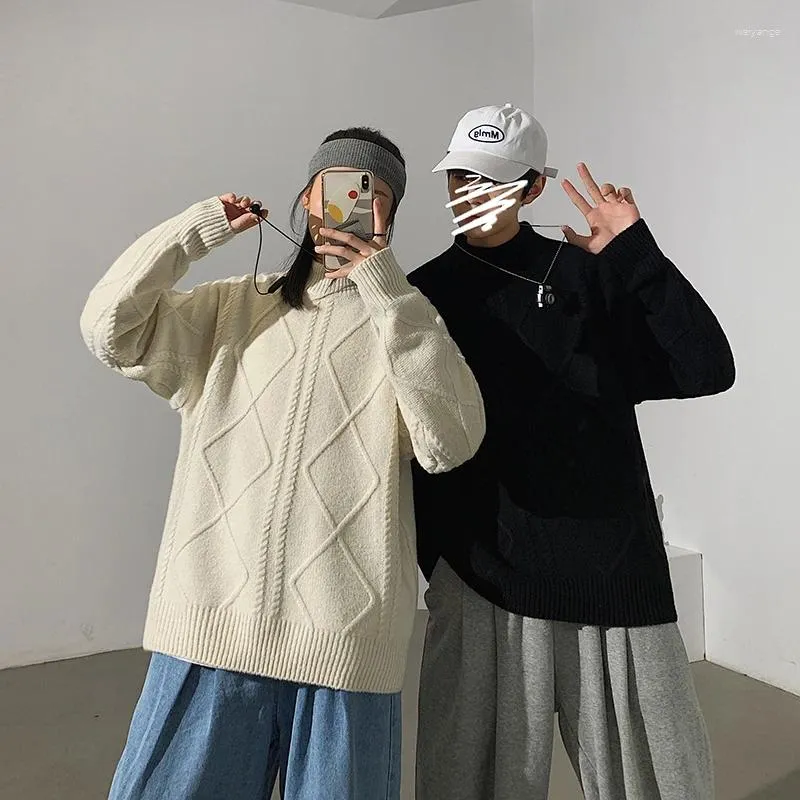 Erkek Sweaters Kore Moda Sweat Unisex Zarif Harajuku Elmas Desen Örme Külot Üstler Çift Jersey Örgü Kış Dış Giyim