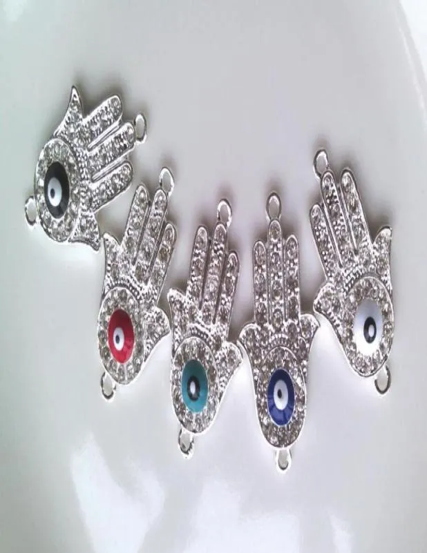 5 kleuren verzilverd legering kristal zijwaarts boze oog hand hamsa armband connectoren armband bedels sieraden vinden versterker compon9248979