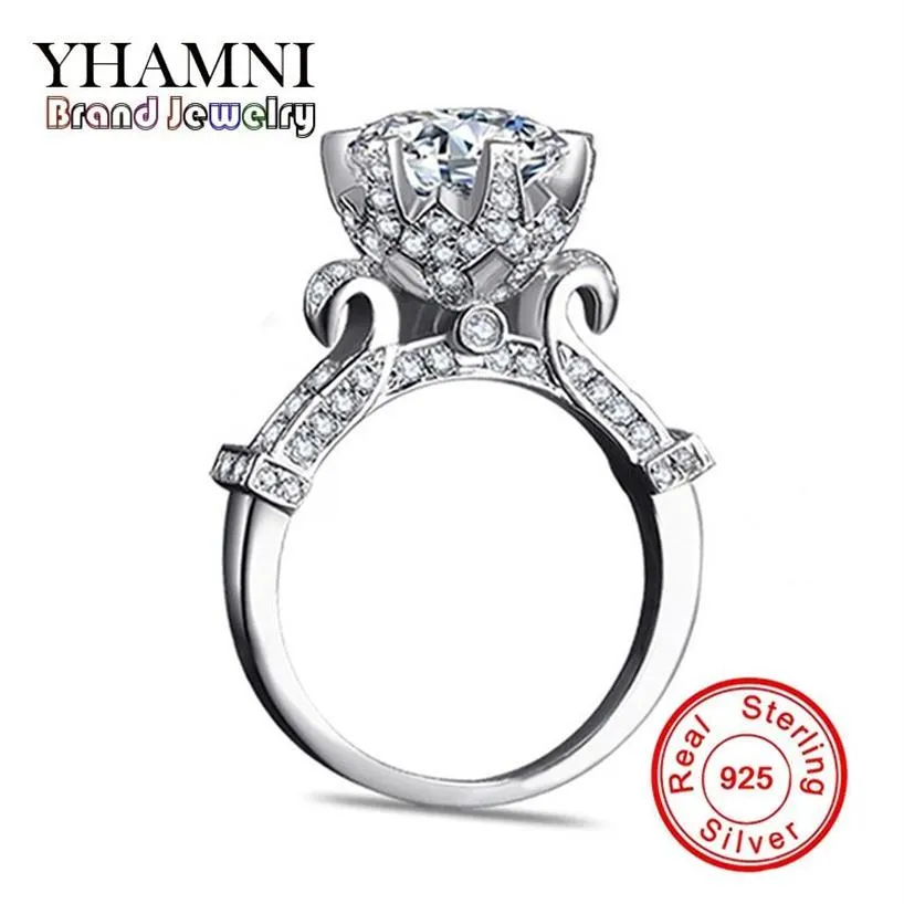 YHAMNI Original 100% pur 925 bague en argent Sterling avec 1 Carat SONA CZ diamant fleur bague conception originale bague bijoux XJ2902341K