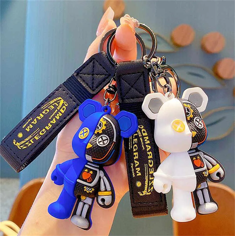 Creative Semi-Anatomical Mechanical Little British Bear Bag Pendant Keychain with Card Small Gift Fashion Car Key Chain