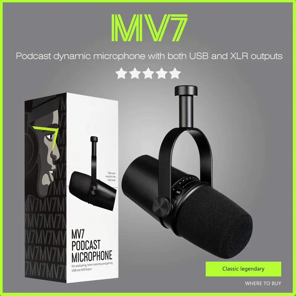 USB Podcast جميع المعادن USBXLR ميكروفون MIC MV7 لتسجيل البودكاست البث المباشر الألعاب 231228