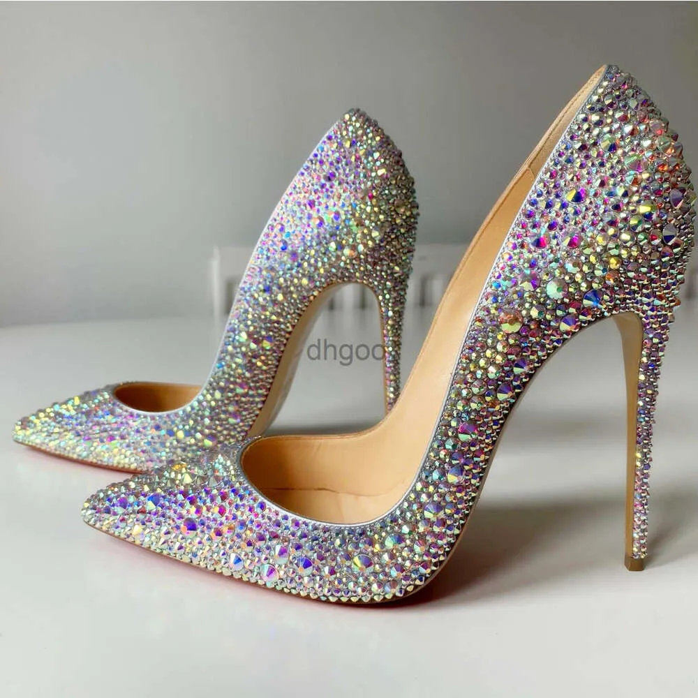 Casual Designer Sexig Lady Fashion Women Shoes Crystal Glitter Strass Pointy Toe Stiletto Stripper High Heels Prom Evening Pumpar Large