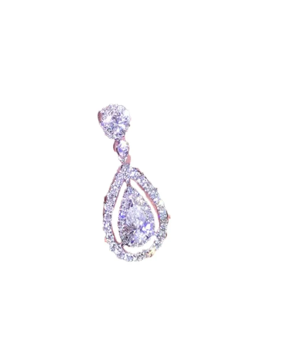 New Victoria Sparkling Luxury Jewelry 925 Sterling SilverRose Gold Fill Drop Water White Topaz Pear CZ Diamond Women Pendant Chai7229323