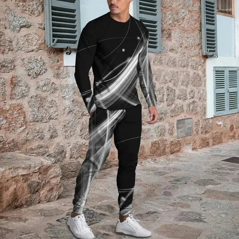 Men's Tracksuits 2023 Long Sleeve T-shirt Two-piece European Charm 3d Printed Pattern Street Wear Suit Loose Size S-3XL