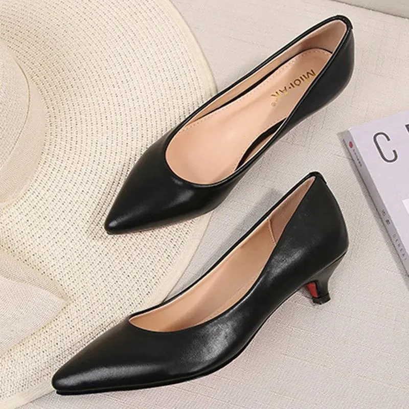 Boots Style Leather Pumps Women Solid Shoes Low Thin Heels Single Shoes High Heels Ladies Office Work Dress