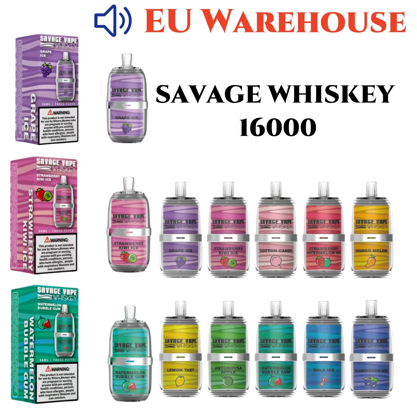 Original Savage Vape Whiskey 16000 Vapes Einweg-Puff EU-Lager Vaper auswechselbar Typ-C wiederaufladbare Vapers Geschmacksrichtungen 26 ml 5 % 650 mAh Mesh Coil 6 Farben LGB Light