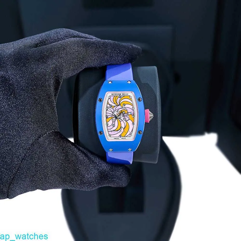 Schweizer Automatik-Armbanduhren, Herren-Luxusuhren, RichardMiles RM07-03 Cupcake, 18 Karat Weißgold, Keramik-Swirl-Zifferblatt, 31 mm, FUN3