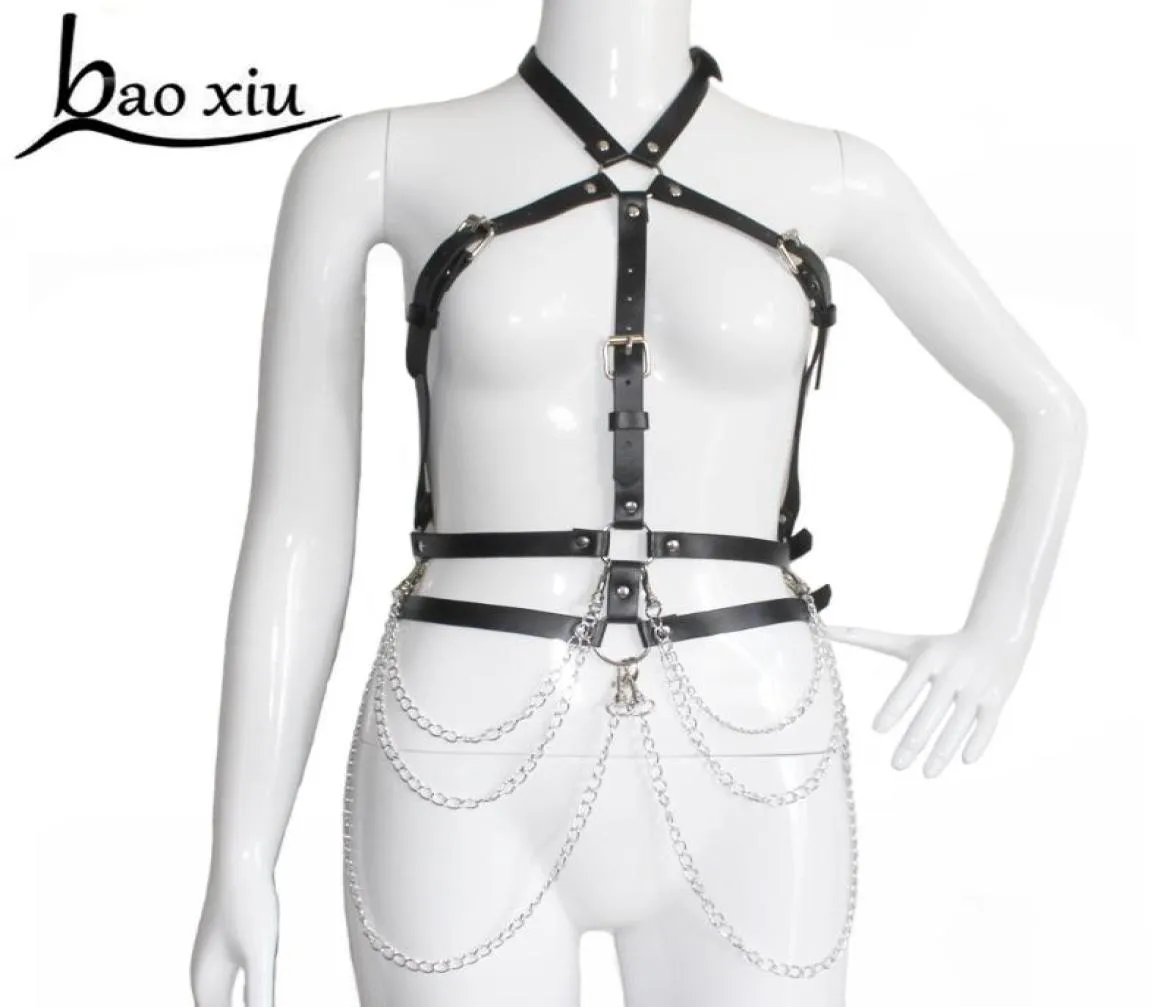 Sexy Frauen Strumpfband Ledergürtel Hosenträger Körper Bondage Sculpting Harness Metall Quaste Kette Taille Weibliche Gürtel BH Korsett Straps6694119