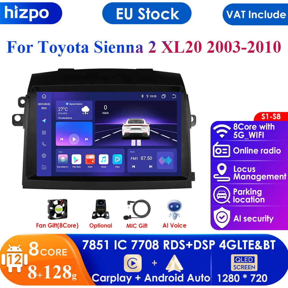 4G for Toyota Sienna XL20 2003 - 2010 Android 2 Din Car Radio Multimedia WIFI GPS Navigation Player Stereo Head Unit Autoradio
