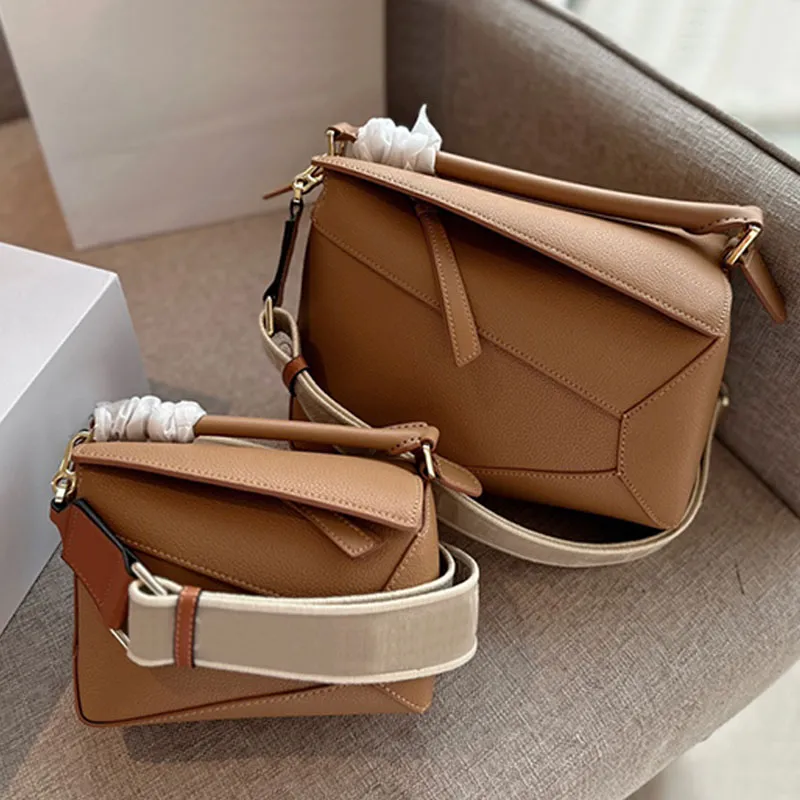 Geometrisch pakket Crossbody Tas Dames Handtas Schoudertas Koeienhuid Echt leer Mode Clutch Bags Topkwaliteit afneembare schouderriem