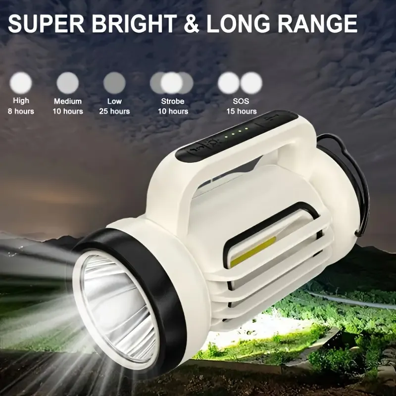Lampes de poche rechargeables 1 pièce, projecteur LED super lumineux avec lumière double face COB, grande lampe de poche de recherche portative à 3 modes, étanche, banque d'alimentation