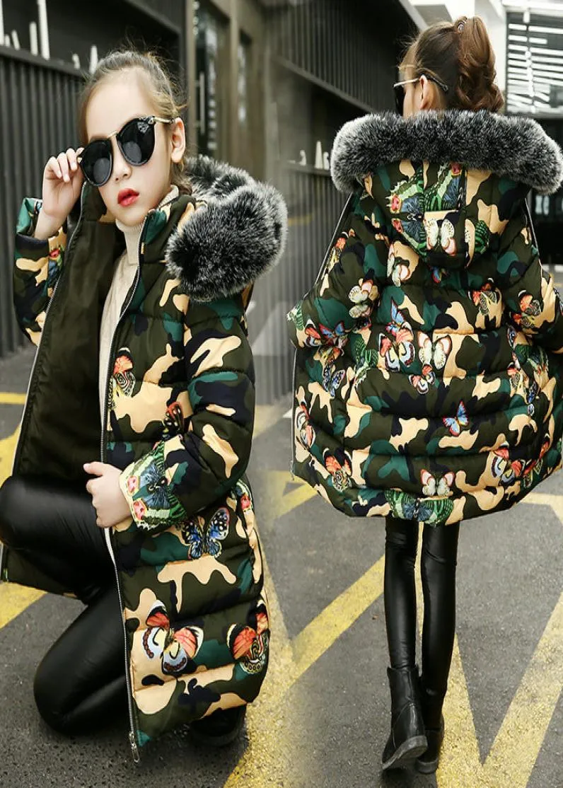 Retail Hoge Kerst meisjes winter donsjas dikke camouflage warme jassen kids designer jassen mode katoenen jas met capuchon outwea1498112