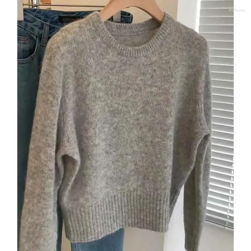 Pulls pour femmes Automne Hiver Mohair Pull Gris Casual Basic Tricots À Manches Longues Cachemire Pull Chaud Laine Douce Jumper E095