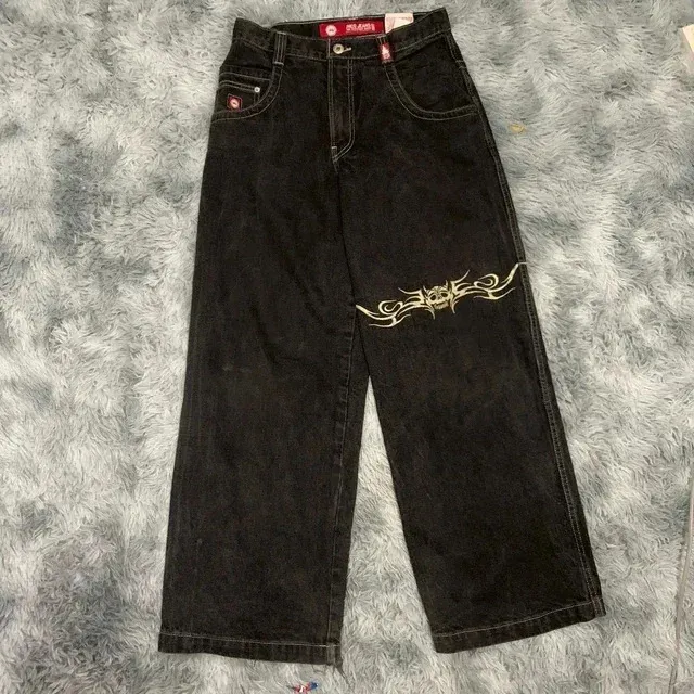 Hip Hop Jeans Baggy Wide Leg Embroidery Jeans, Retro Hip Hop Jeans Baggy Wide Leg Embroidery Jeans, Retro
