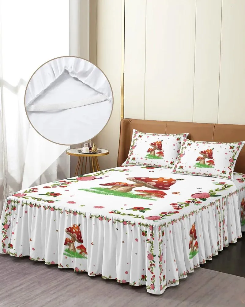 Saia de cama flor Flower borboleta cogumelo Elastic encadeada colcha com travesseiros colchão protetor Capture Bedding Settle folha