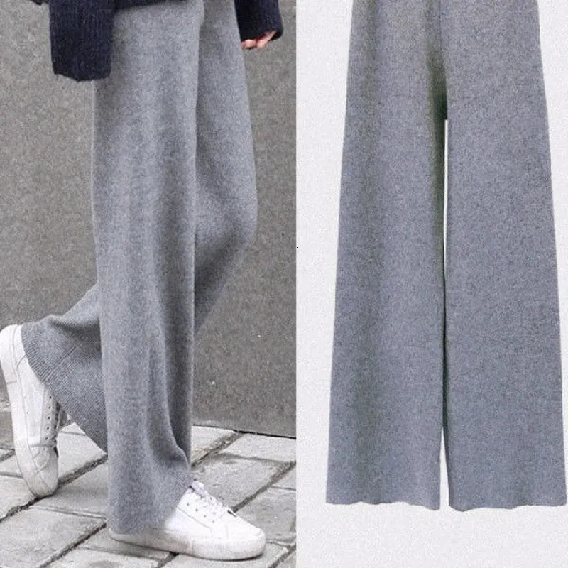 Pants Autumn And Winter Knit Sweater Wide Leg Wear Loose Mop Slim High Waist Straight Casual Pine Tight Mm 231228