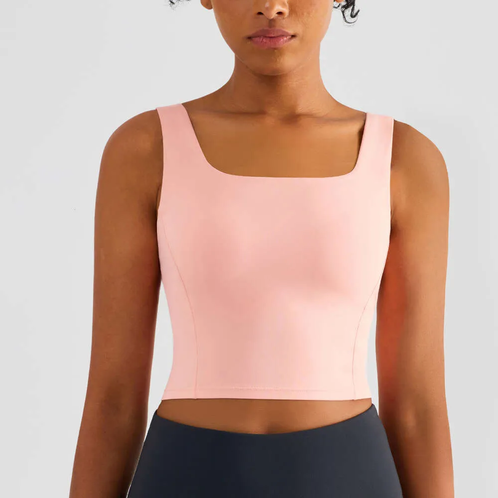 Lu Align Lu Yoga Weste Sport-BH Vnazvnasi Damen Crop Top Sport Quadratischer Kragen Feste Körbchen Trainings-BH Weste mit Polster Naked Feel Active Wear Damen Top LL Lemon