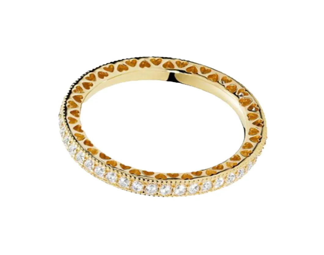 Anello in argento sterling 925 originale con cuori d'amore impilabili in oro con anello di cristallo per le donne regalo di nozze gioielli di moda fai da te257z2616245
