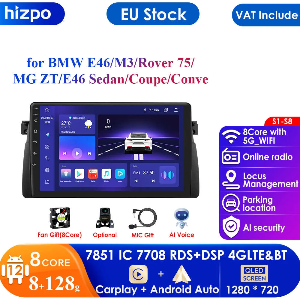 8G 128G Carplay 4G 2 Din Android Car Multimedia GPS for E46 M3 318/320/325/330/335 Rover 75 Coupe Navigation Audio Head Unit