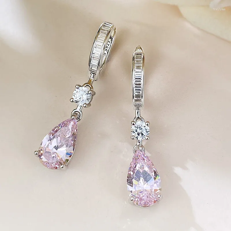 Stud Earrings European And American Pear Shaped Pink Diamond Water Drop Ear Buckles For Daily Fashion Commuting