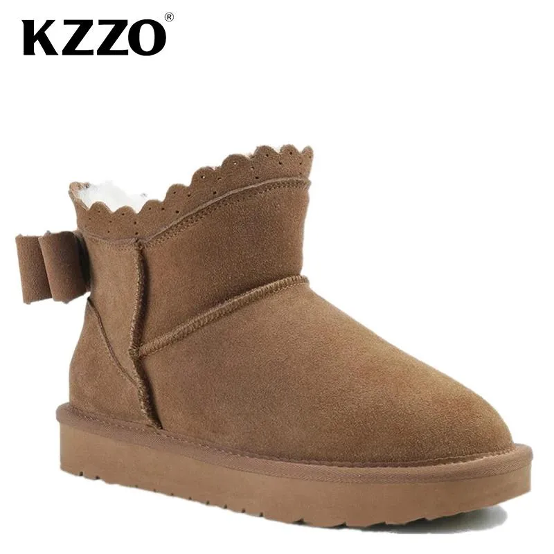 Stövlar kzzo 2021 NYA ARTID Fashion Sheepskin Leather Women Casual Short Snow Boots Natural Wool Päls fodrad Vinter Varma skor Nonslip