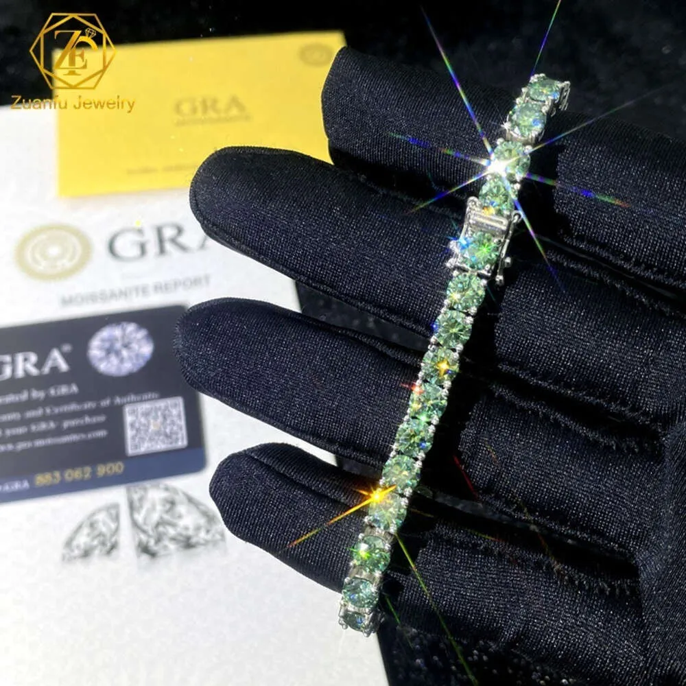 Prix de gros argent Sterling S925 3mm 4mm 6.5mm 1ct couleur bleu-vert bijoux fins Vvs Moissanite diamant chaîne de Tennis