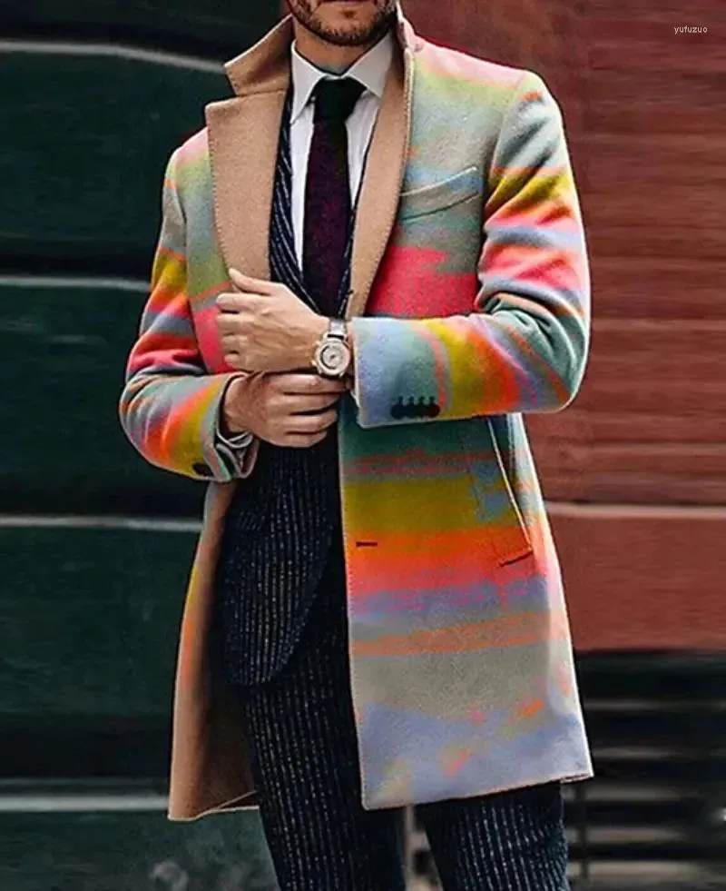 Giacche da uomo monopetto bavero lungo cappotto giacca soprabito casual trench autunno inverno moda uomo di lana