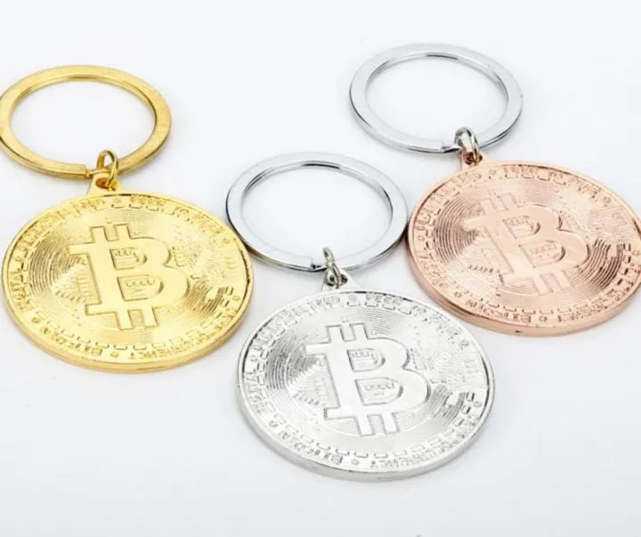 Munt sleutelhanger gouden plaat BTC token sleutelhanger nieuwigheid partij gunst metalen sleutelhanger herdenkingsmunt souvenir cadeau7455784