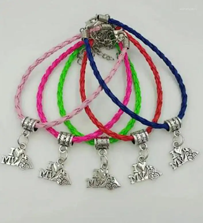 Bracelets de charme Livraison rapide J'aime mon chien Bracelet multicolore en cuir tressé corde Bracelet femmes bijoux 10 pièces